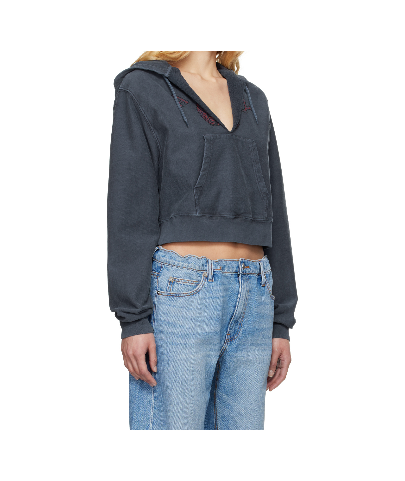 Alexander Wang T Navy Distressed Cotton Hoodie In Navy Blue