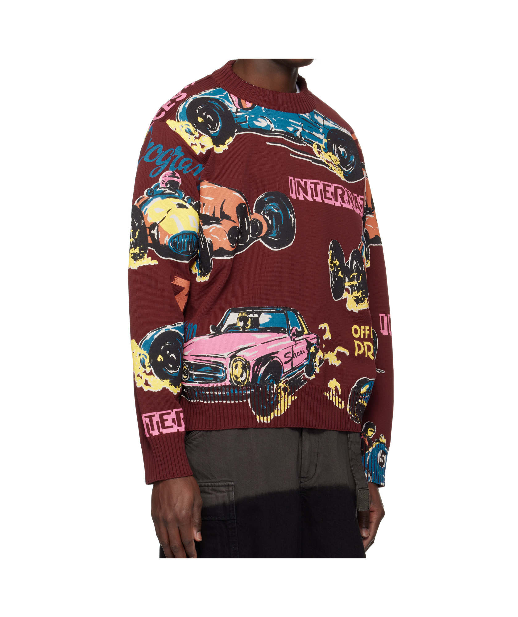 Sacai Crew Neck Long Sleeve Sweater In Multicolor