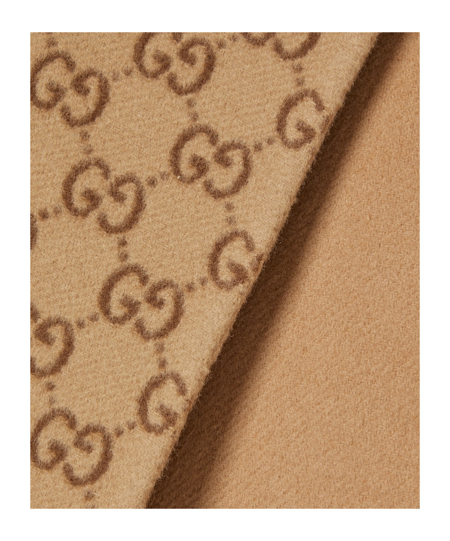 Gucci Reversible Wool Silk Blend Coat Gg In Brown