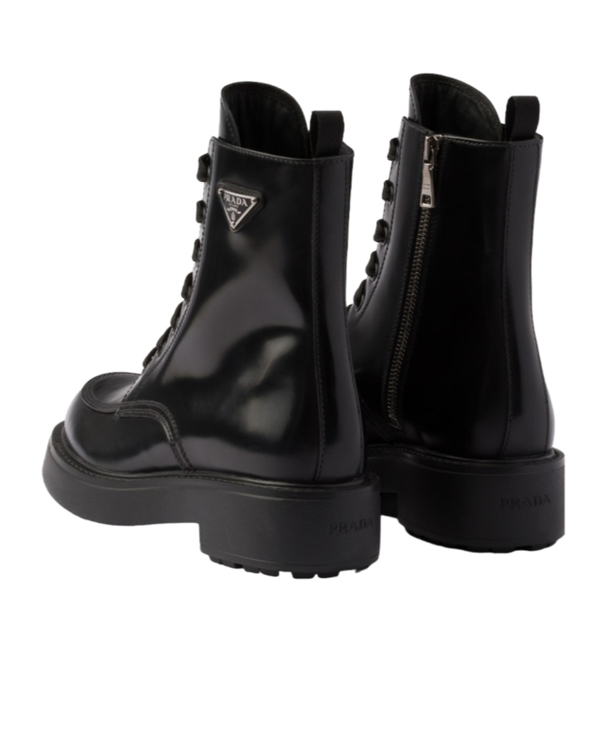 Prada Black Brushed Leather Ankle Boot In Black