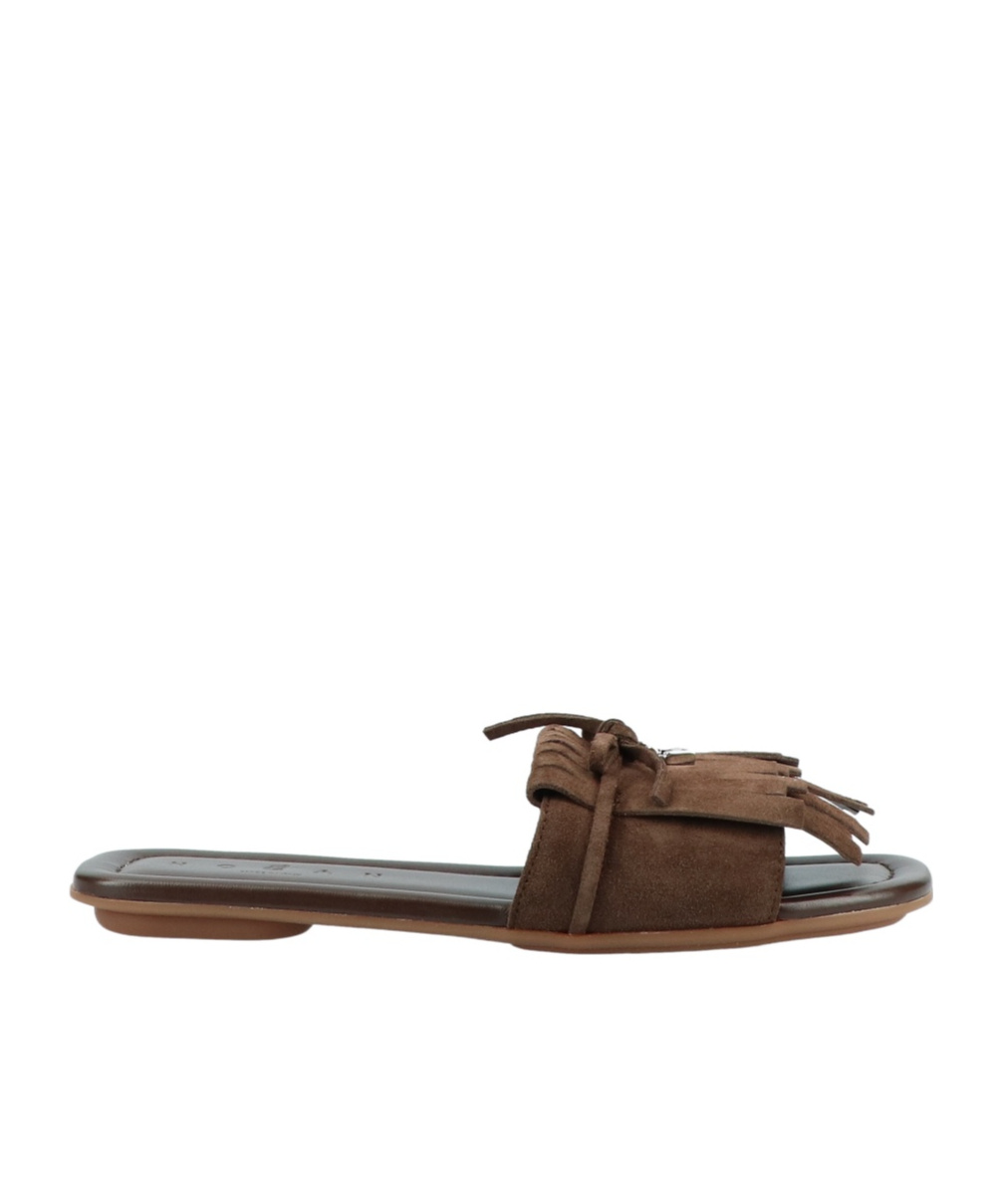 Hogan Fringe Detail Suede Sandals With Square Toe In Brown