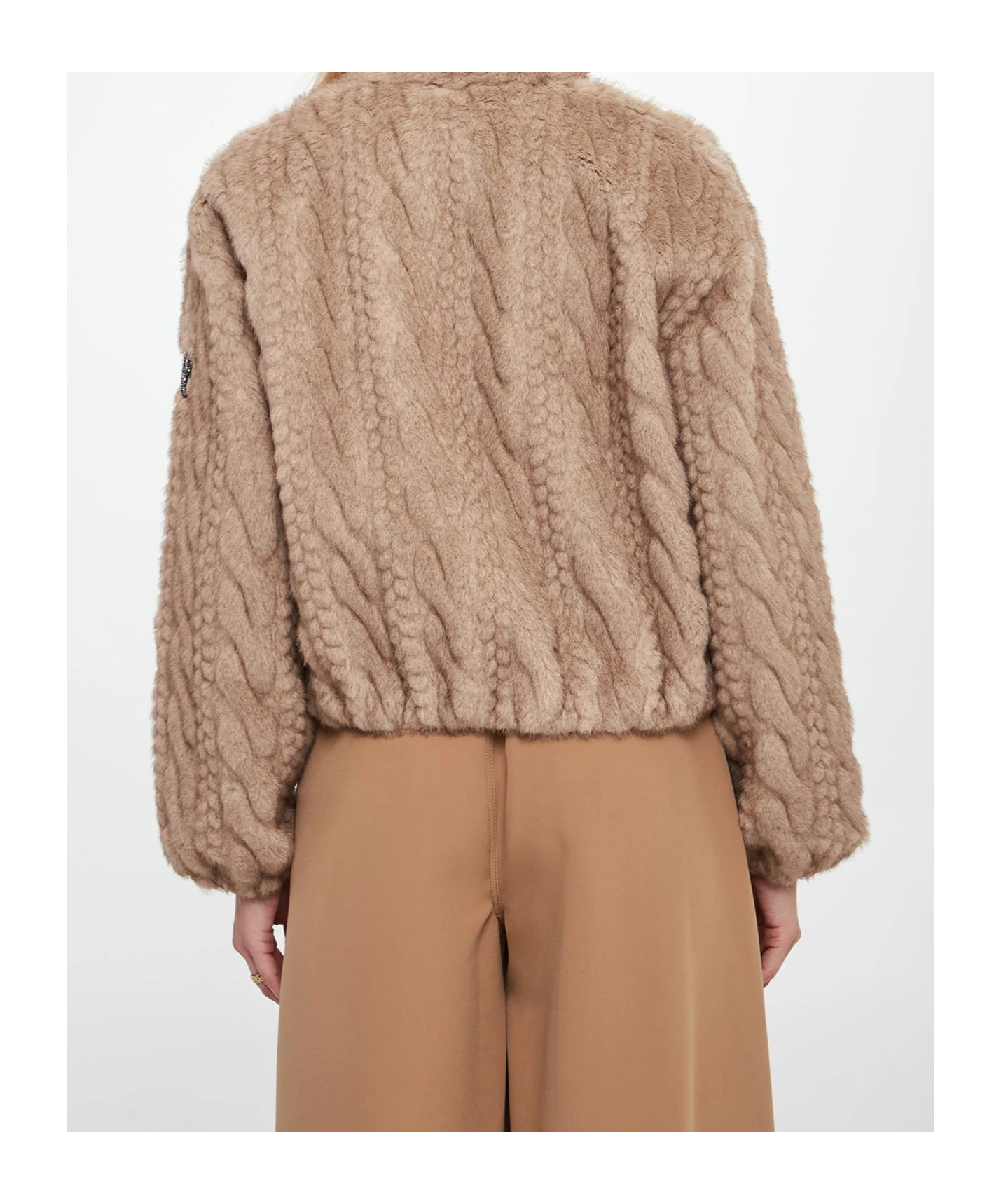 Ermanno Firenze Cable-knit Faux-fur Jacket In Brown