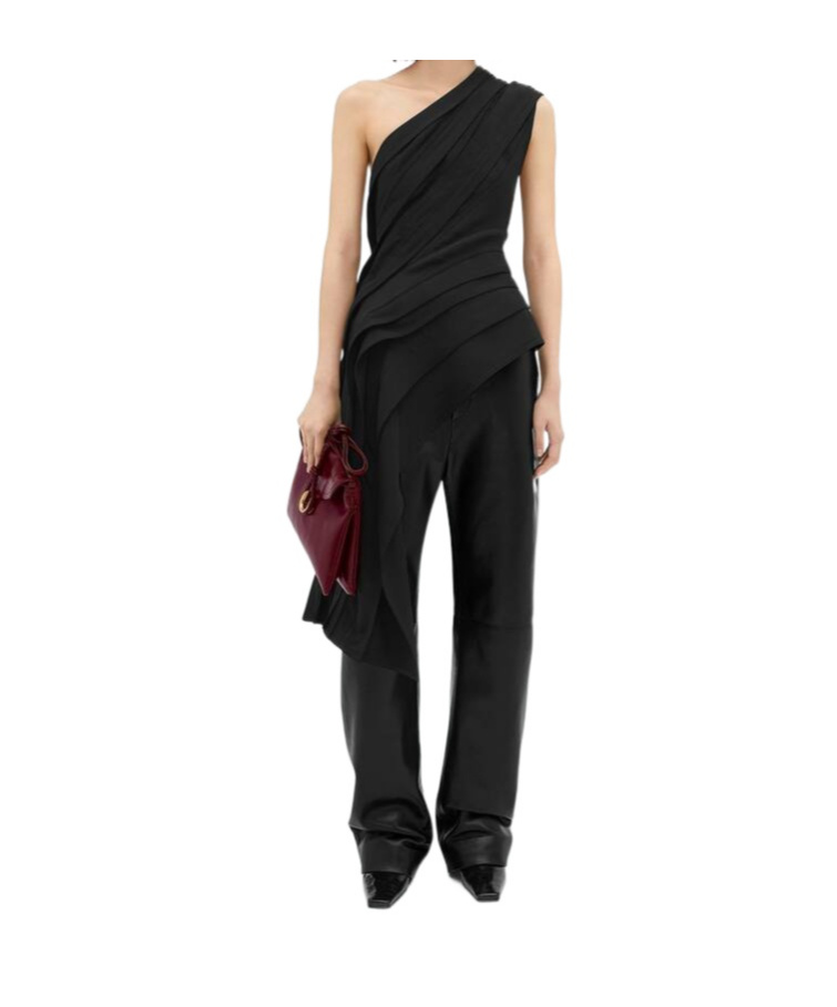 Bottega Veneta Draped Asymmetric Crepe One-shoulder Top In Black