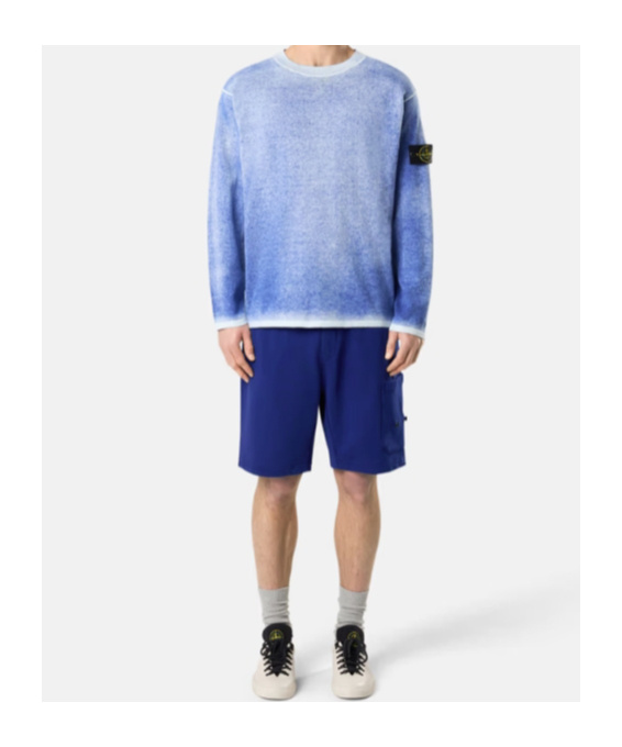 Stone Island Men's Raw Hand Light Cotton Crewneck Jumper With Airbrushed Interior Sweater In Blue