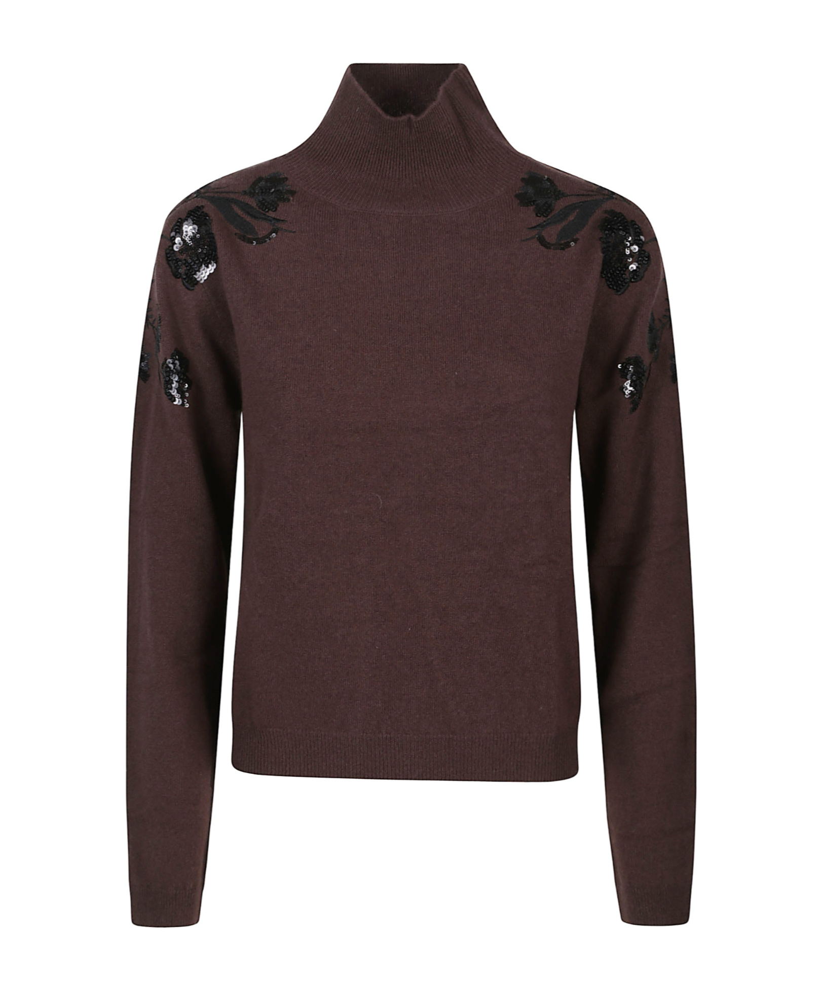 Ermanno Firenze Floral-embroidered Sequin Sweater In Brown