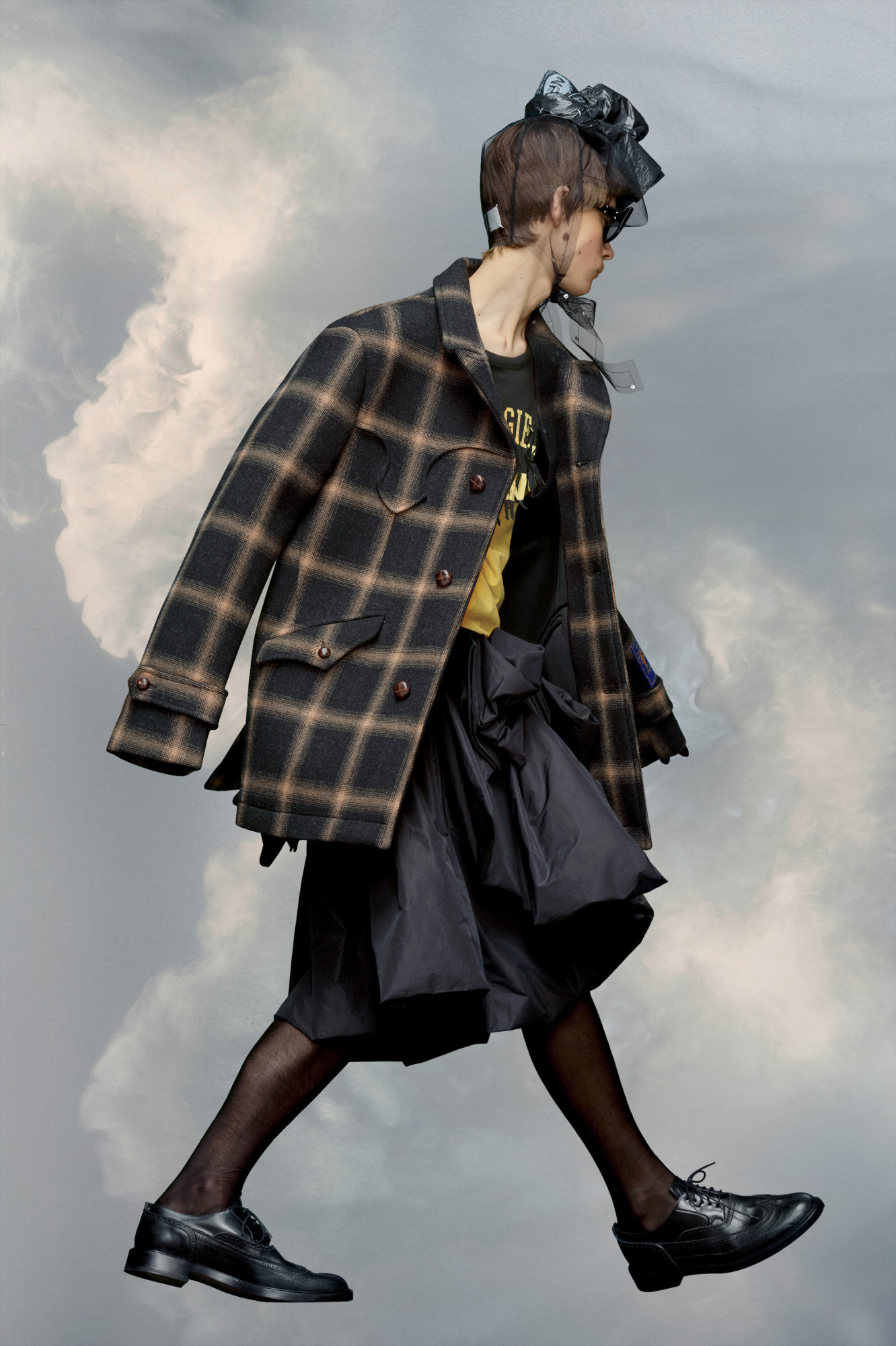 Maison Margiela Check-pattern Wool Coat In Black