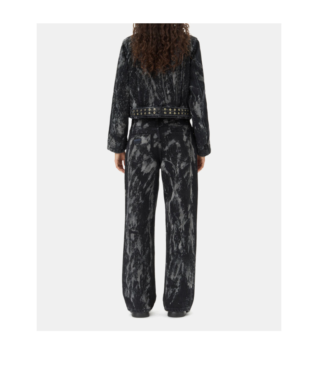 Ganni Washed Denim Belted Jacket In Black