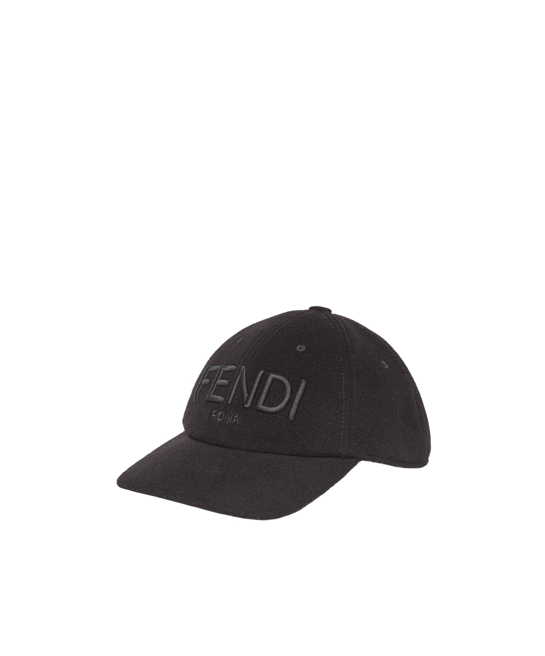 Fendi Men Wool Blend Baseball Hat With Logo Embroidery In Black