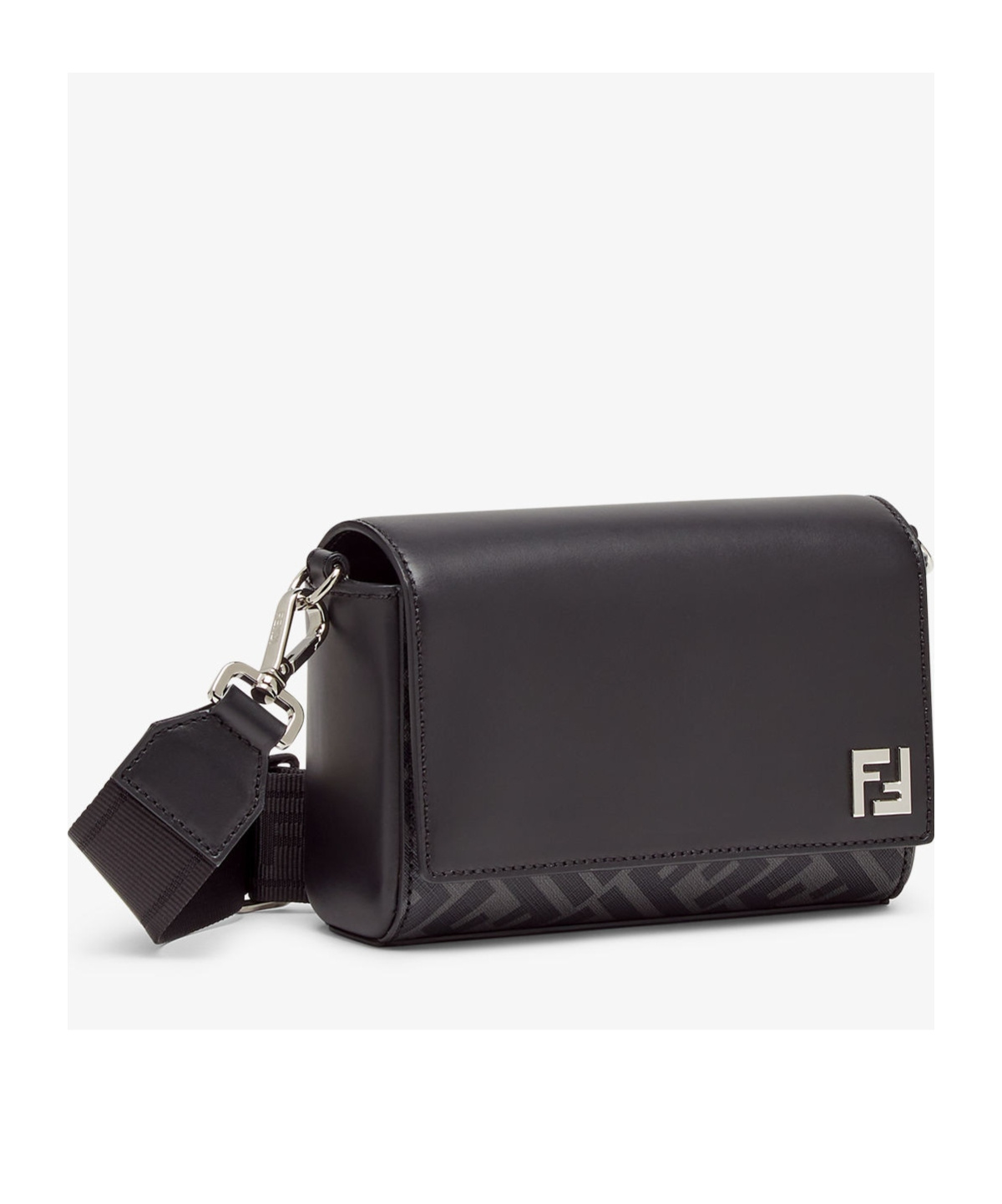 Shop Fendi Black Leather And Black Ff Canvas Bag