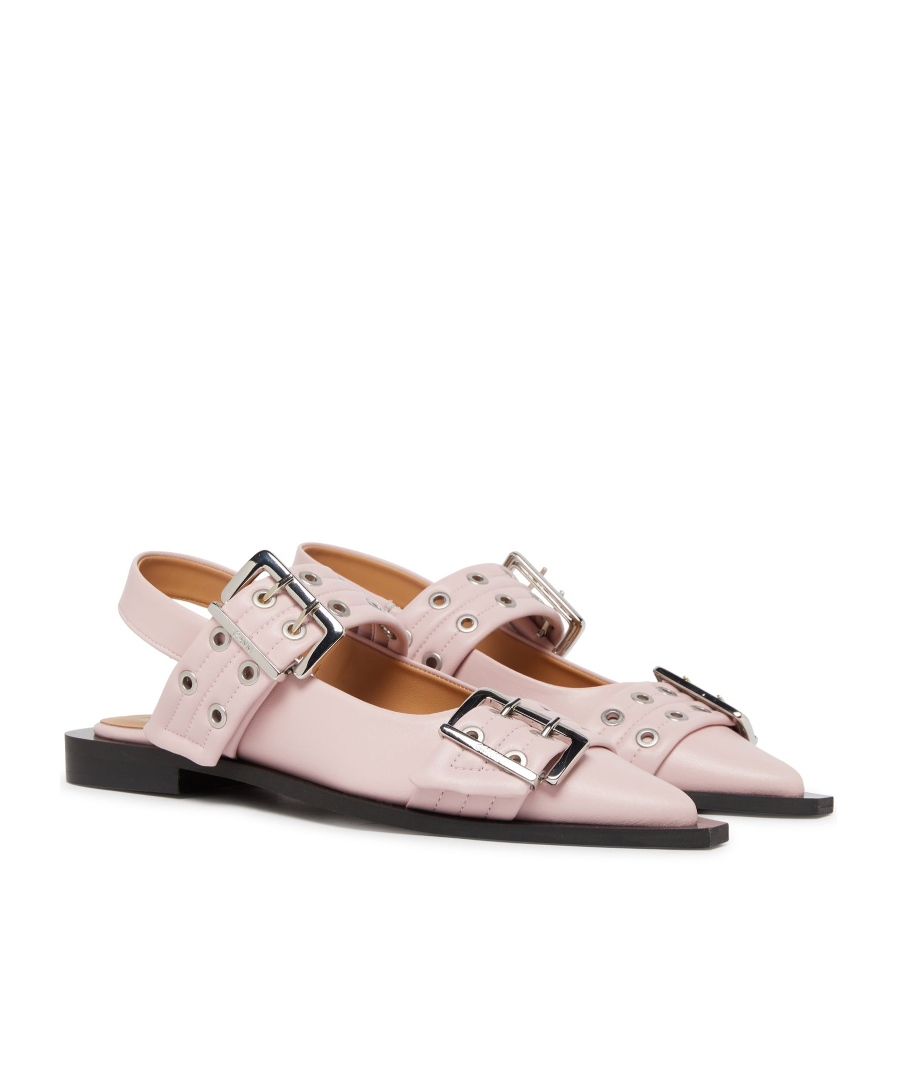 Ganni Buckled-strap Slingback Ballerina Shoes In Pink