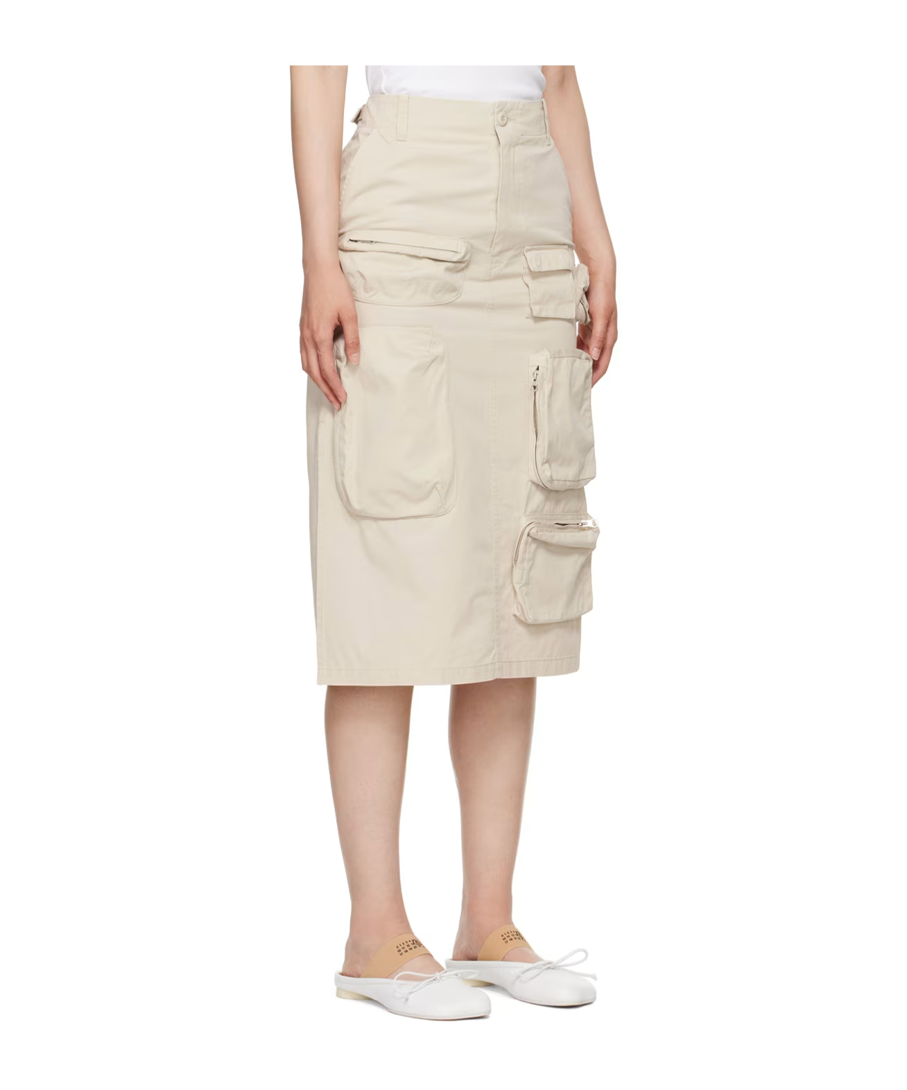 Mm6 Maison Margiela Cotton Gabardine Midi Cargo Skirt In White