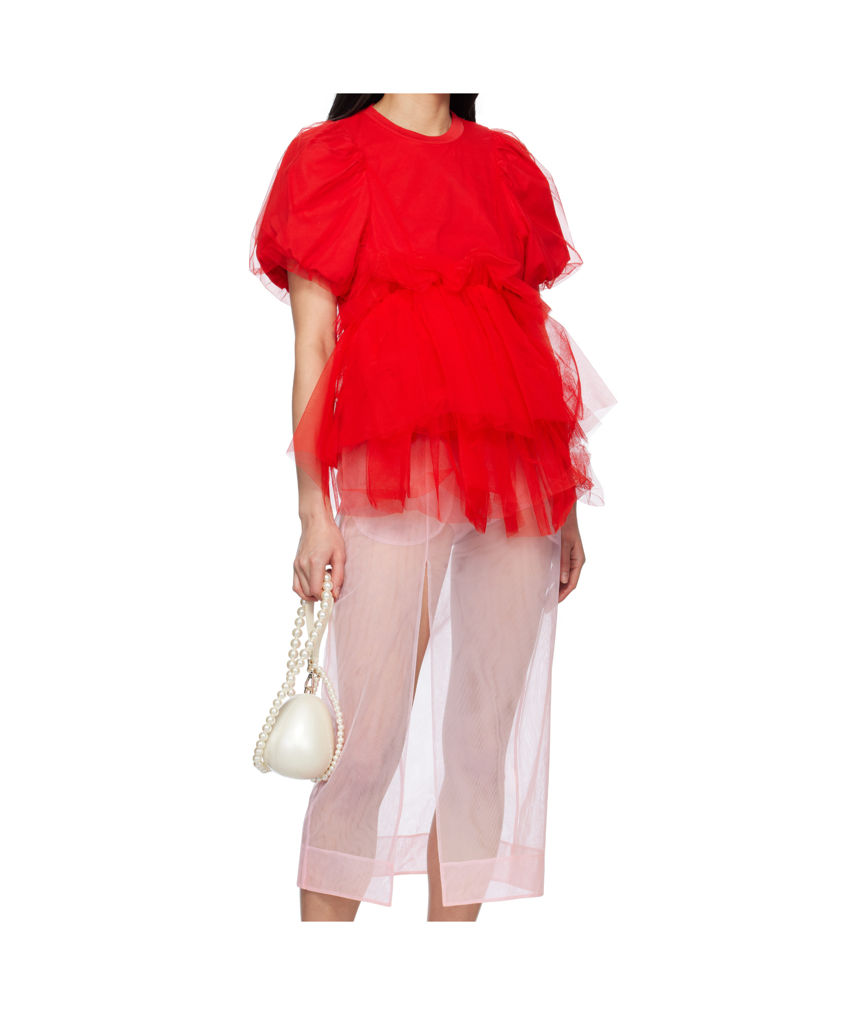 Simone Rocha Layered Ruffled Cotton-jersey And Tulle T-shirt In Red