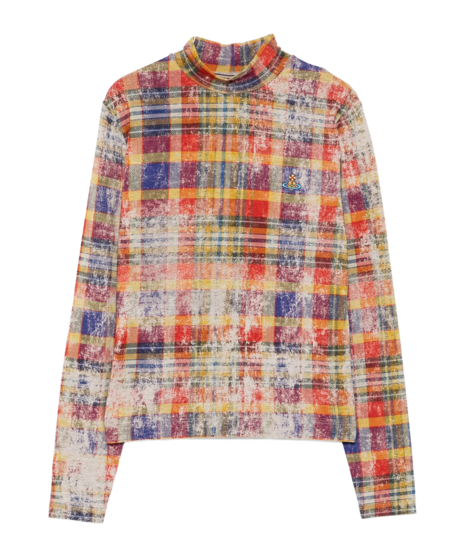 Vivienne Westwood Turtleneck Top Print Fluid Jersey Distressed-tartan Xl Women In Multi