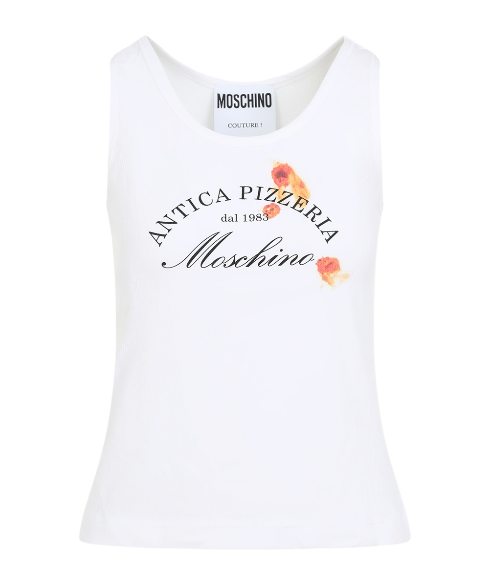 Moschino Graphic Print White Viscose Sleeveless Top In White