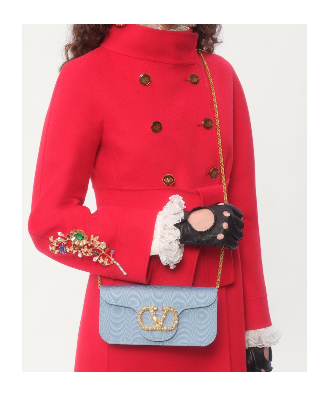 Valentino High-neck Double-breast Belted Wool Cashmere Coat In Red