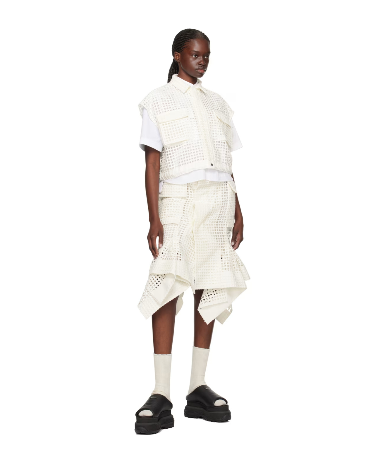 Sacai Off-white Sheer Shirt In White