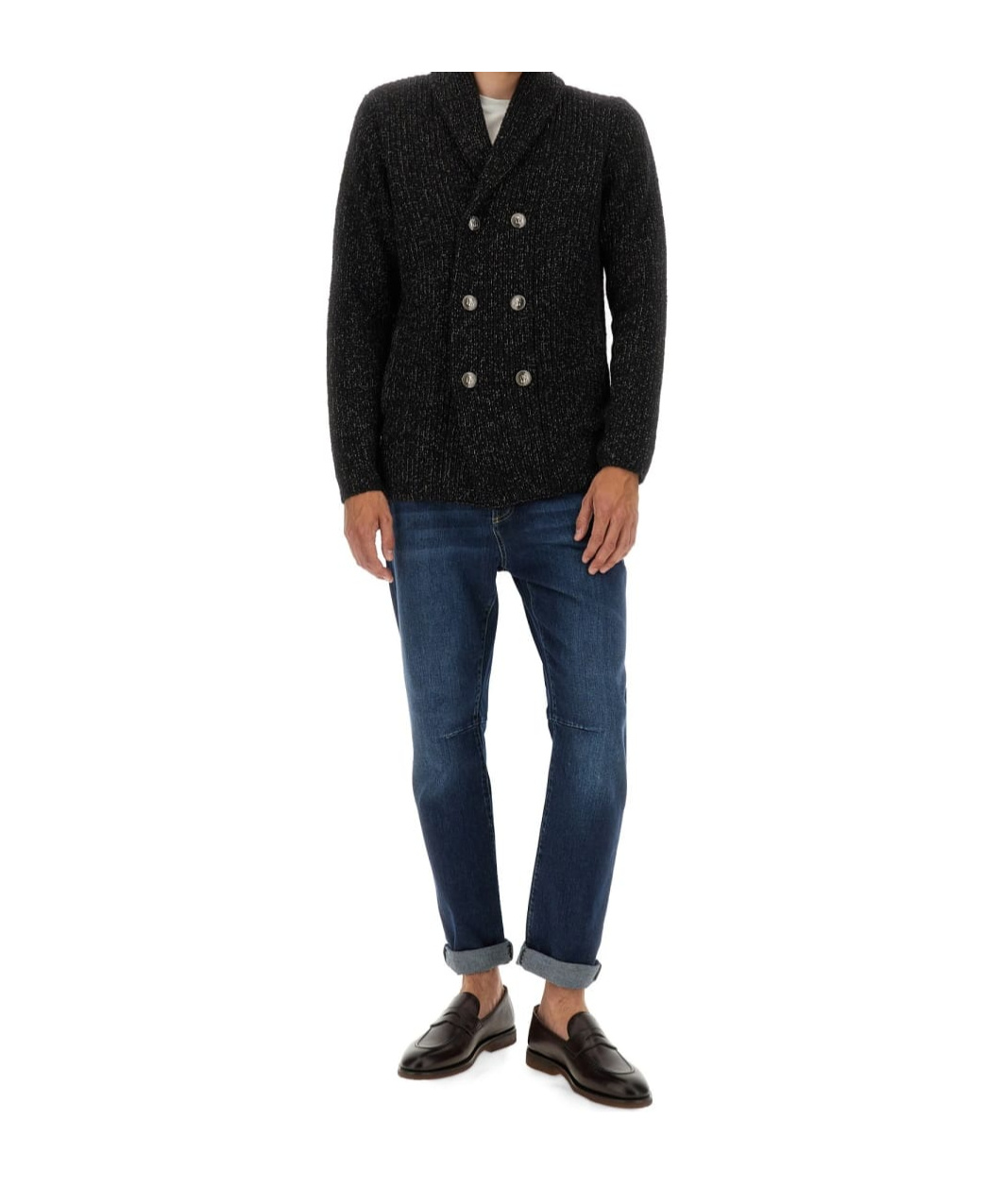Brunello Cucinelli Double-breasted Cashmere And Silk Blend Cardigan In Black