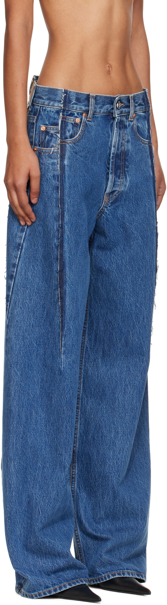 Vetements Mens Blue Cut Reconstructed Wide-leg Denim Jeans In Blue