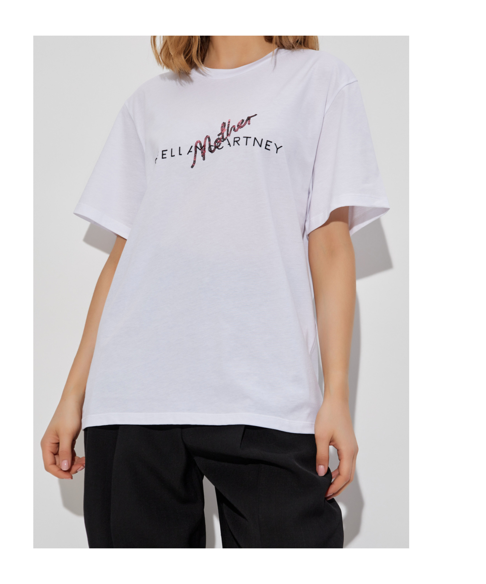 Stella Mccartney Crew Neck T-shirt With Logo Print And Sequin Detail