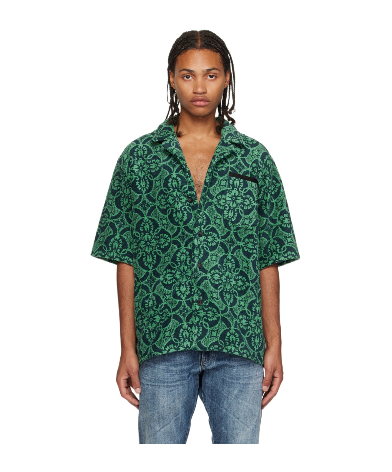 Marine Serre Graphic-print Short-sleeve Shirt In Green