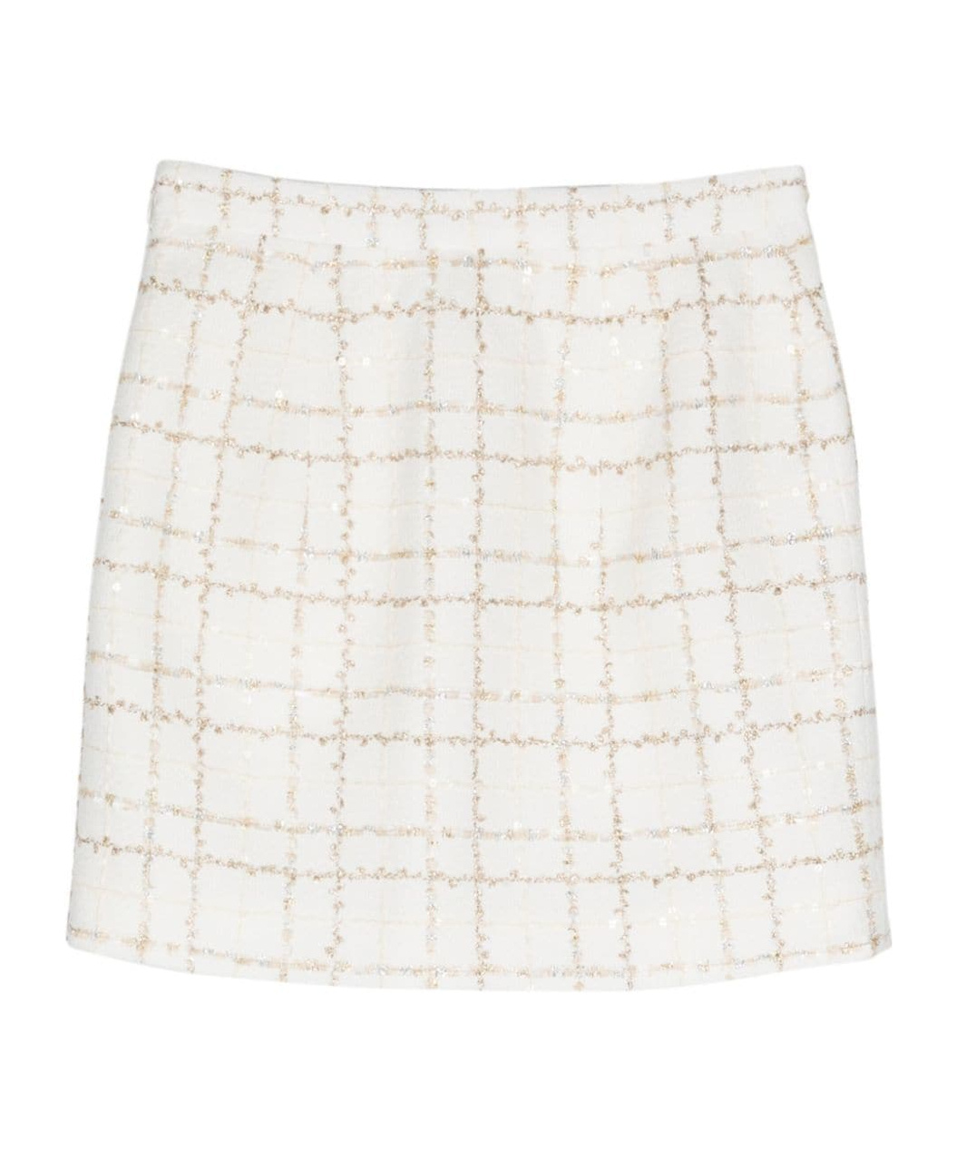 Alessandra Rich Checked Sequin-embellished Metallic Tweed Mini Skirt In White