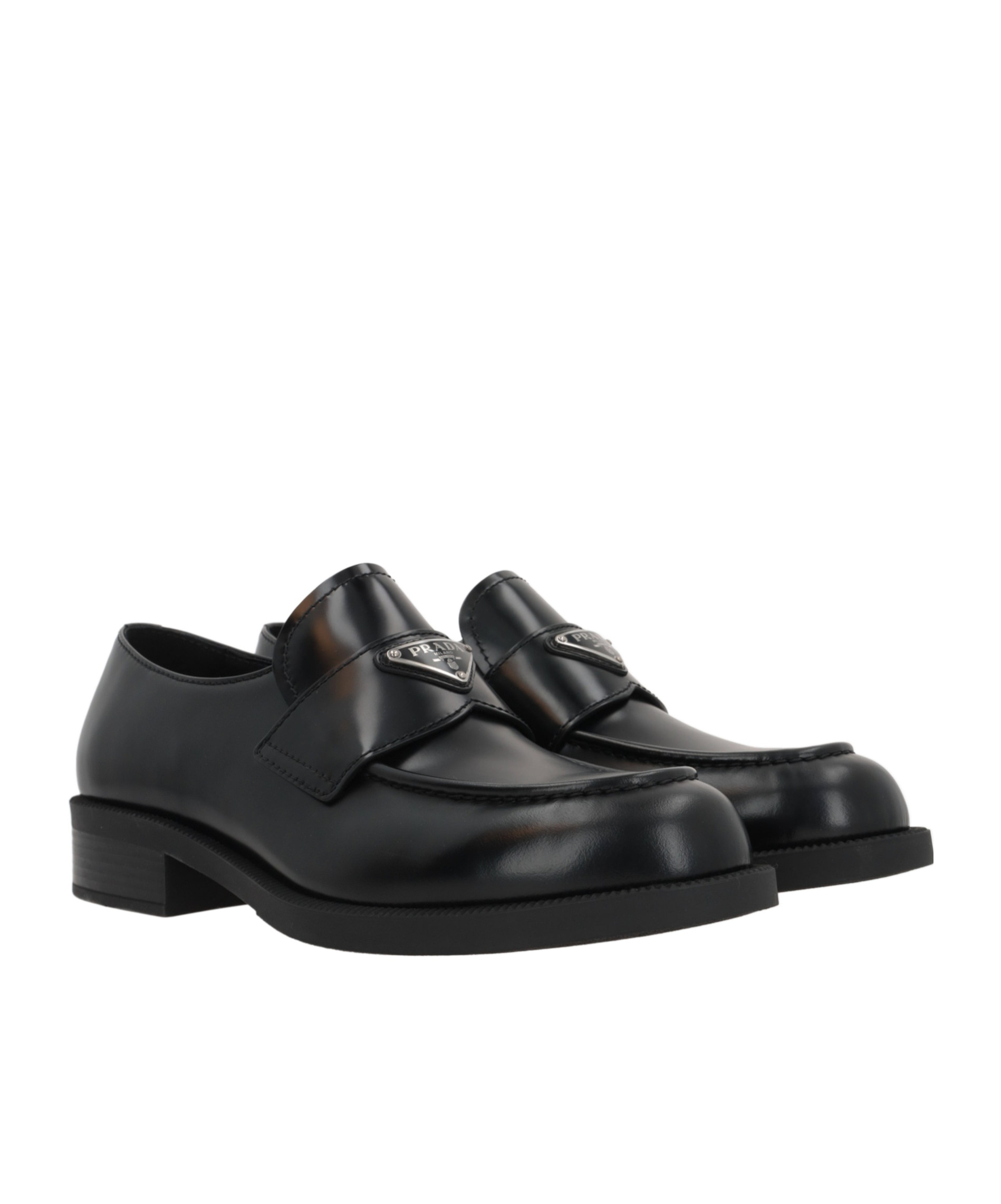 Prada Black Brushed Calf Leather Loafers In Black