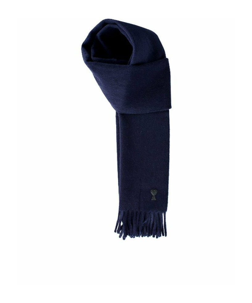 Ami Alexandre Mattiussi Heart Logo Patch Wool Scarf Navy In Black