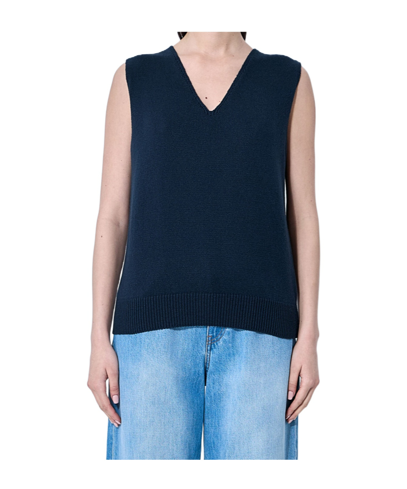 The Row V-neck Knitted Vest In Navy Blue