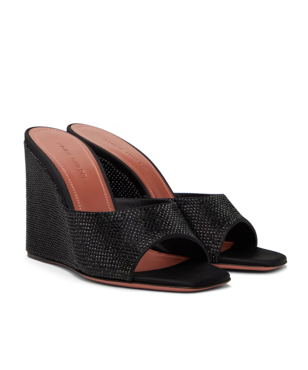 Amina Muaddi Black Lupita Crystal Wedge Heeled Sandals In Black