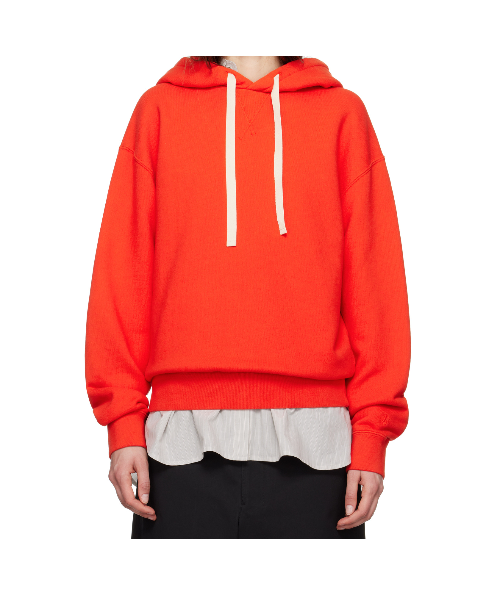 Jil Sander Orange Drawstring Hoodie In Orange