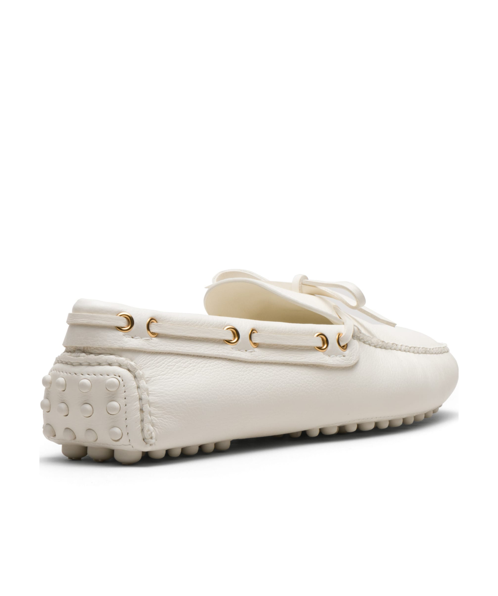 Car Shoe Lace-up Leather Boat Shoes In White