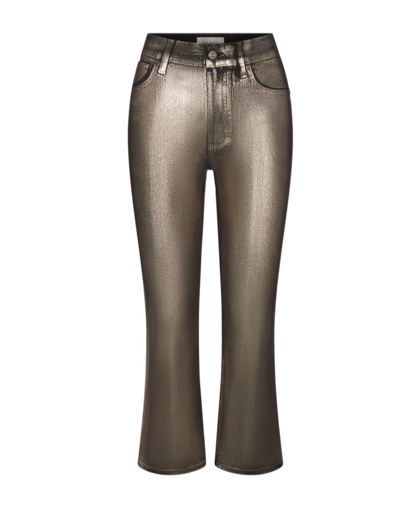 Frame High-waist Straight-leg Jeans In Metallic