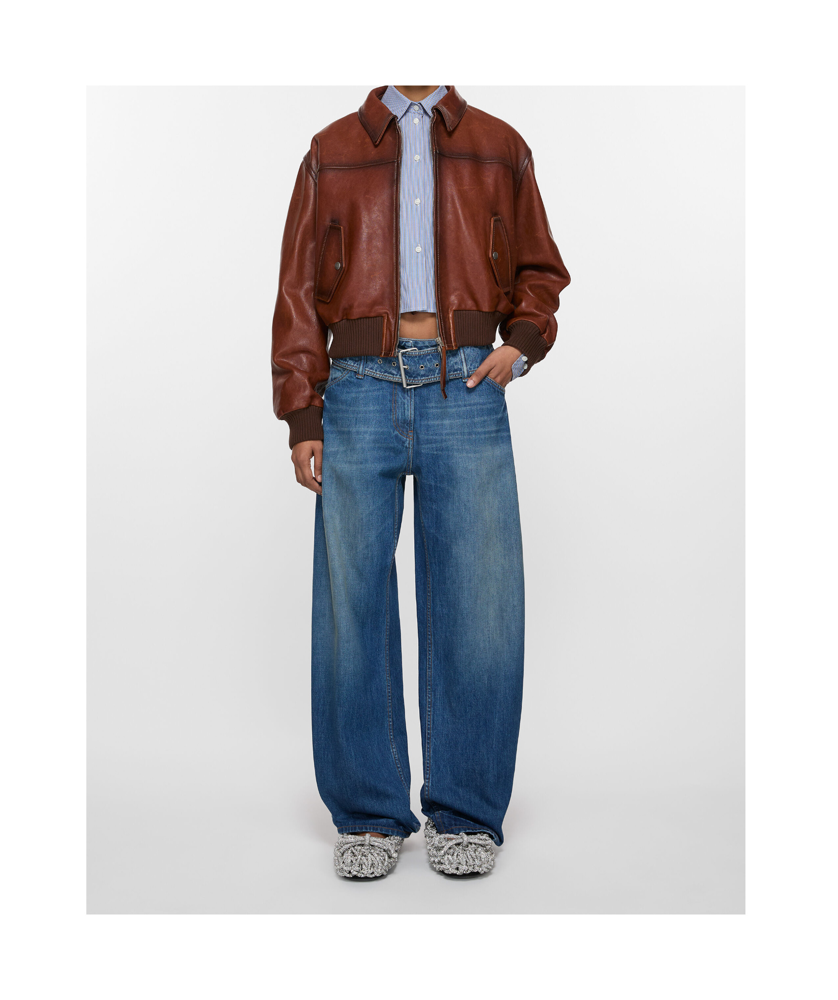 Acne Studios Belted Denim Trousers In Blue