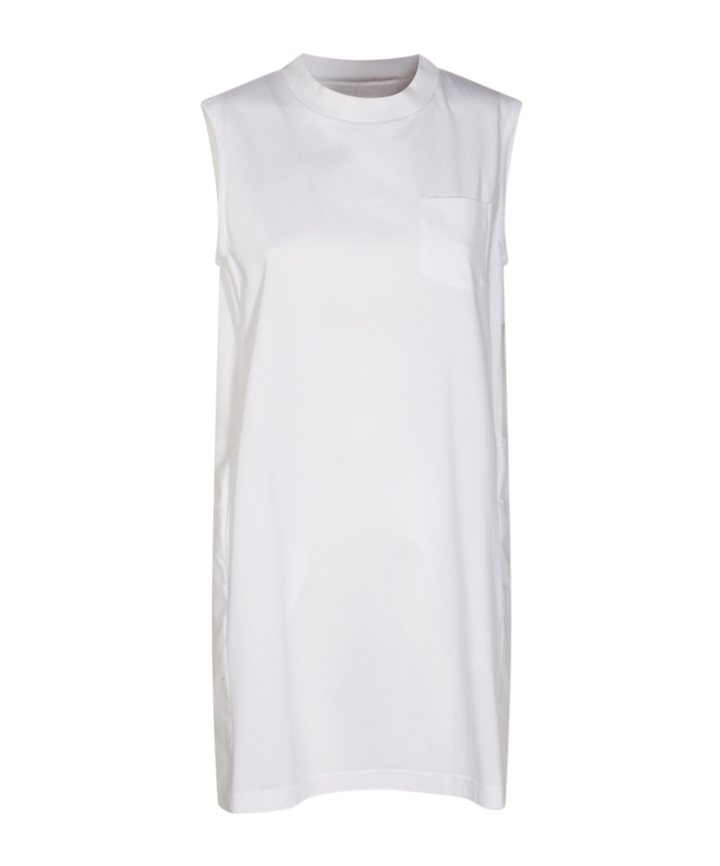 Sacai Pleated Mini Dress In White