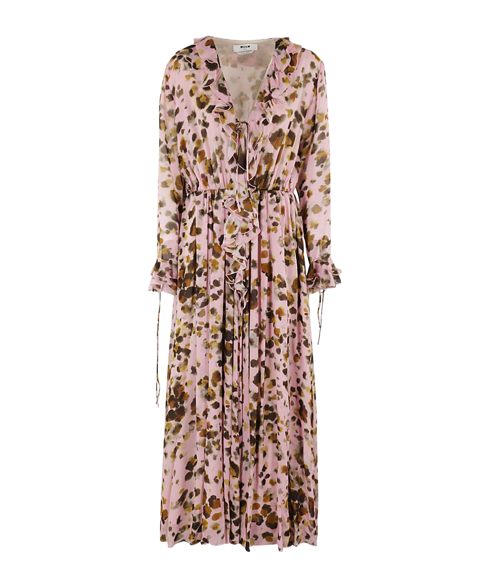 Msgm Abstract-print Ruffle-detailing Dress In Multicolor