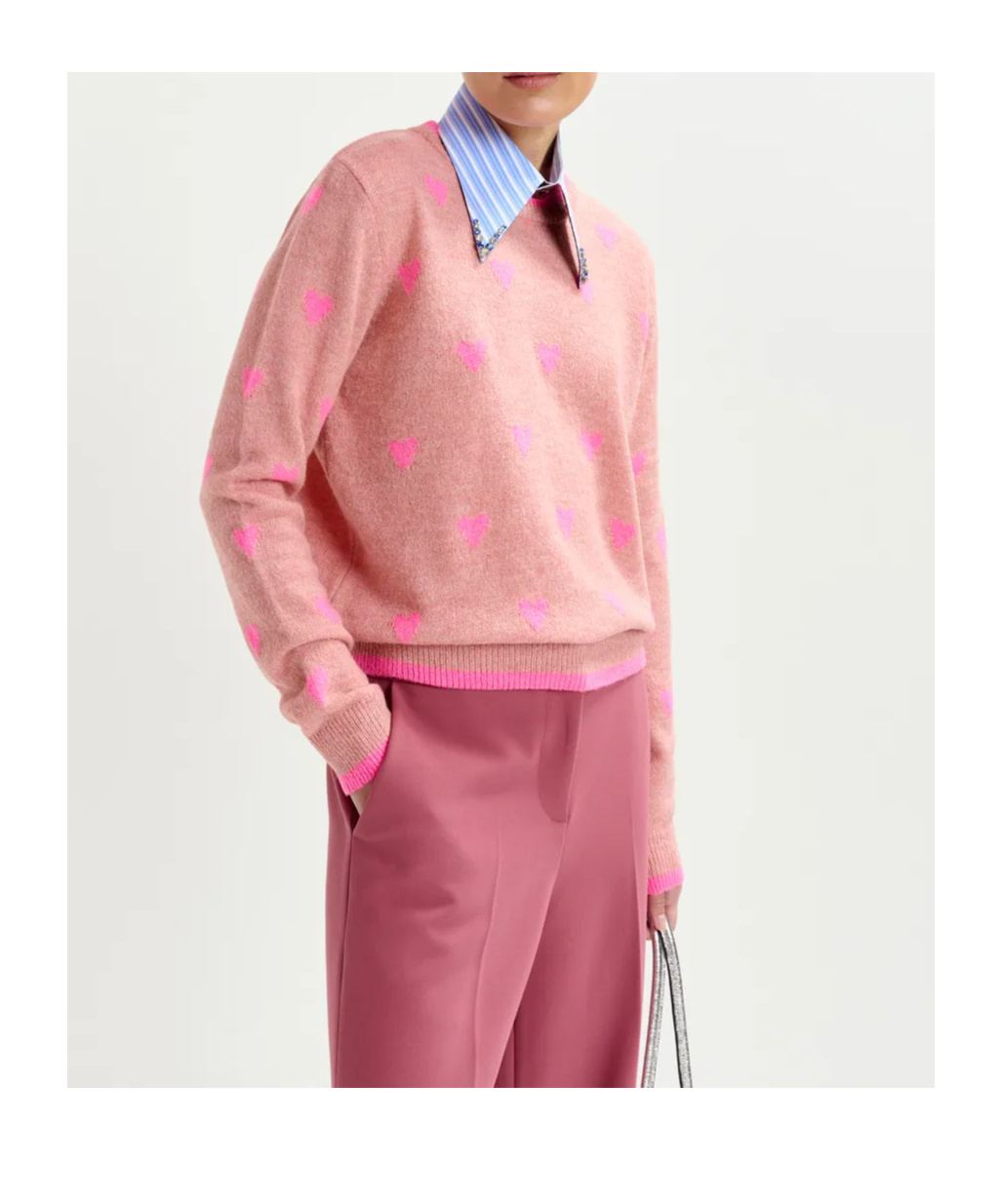 Essentiel Antwerp Isa Jacquard Heart Sweater In Pink