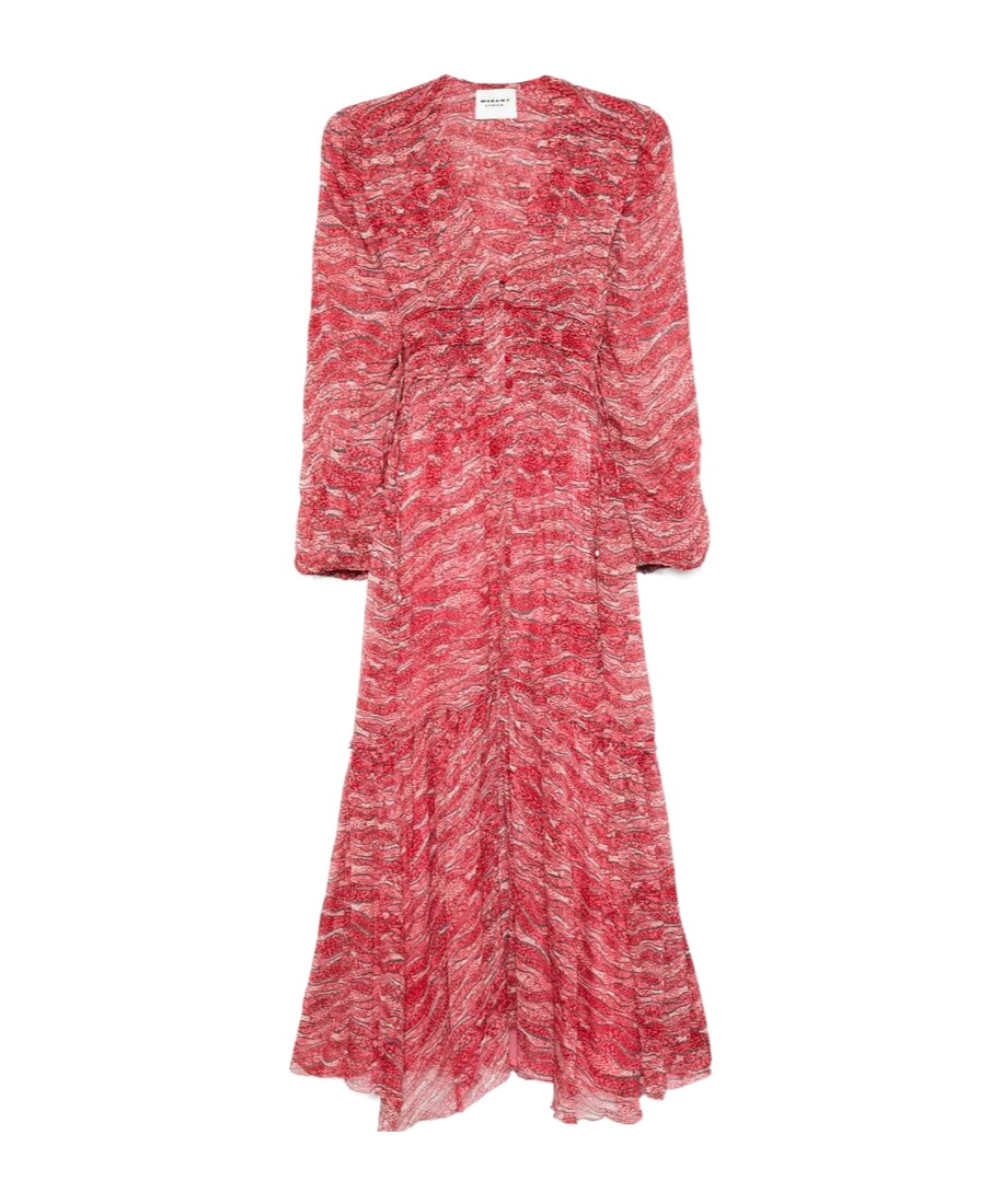 Isabel Marant Étoile 'amara' Red Long Dress With V Neck And Asymmetric Hem In Red
