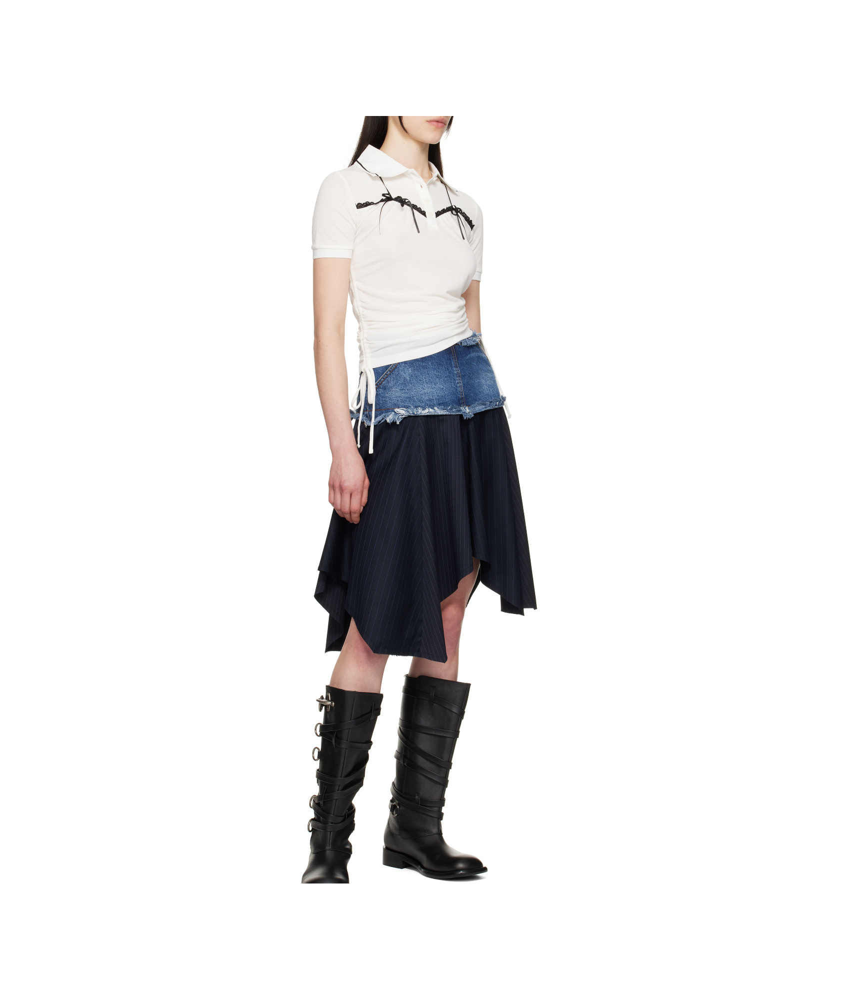 Andersson Bell Combination Fairy Denim Midi Skirt In Navy Blue