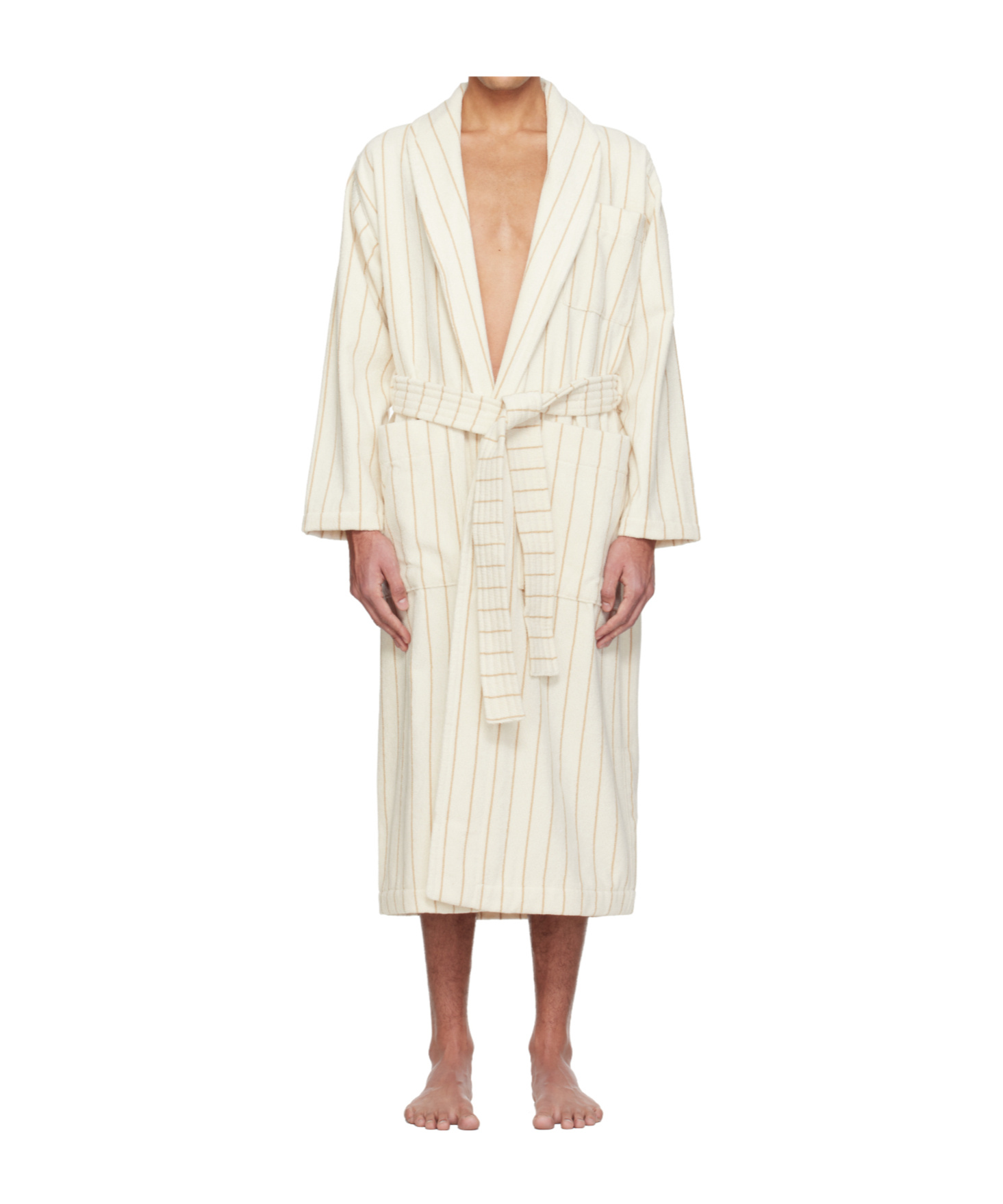 Tekla Striped Bathrobe With Ties In White