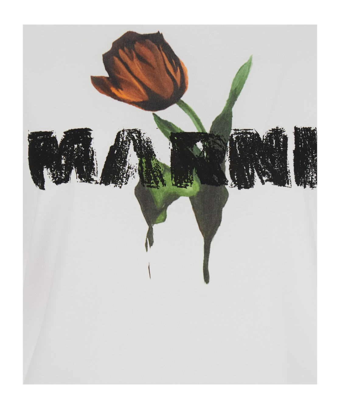 Marni White Crewneck T-shirt With Logo Lettering And Logo Print On The Front