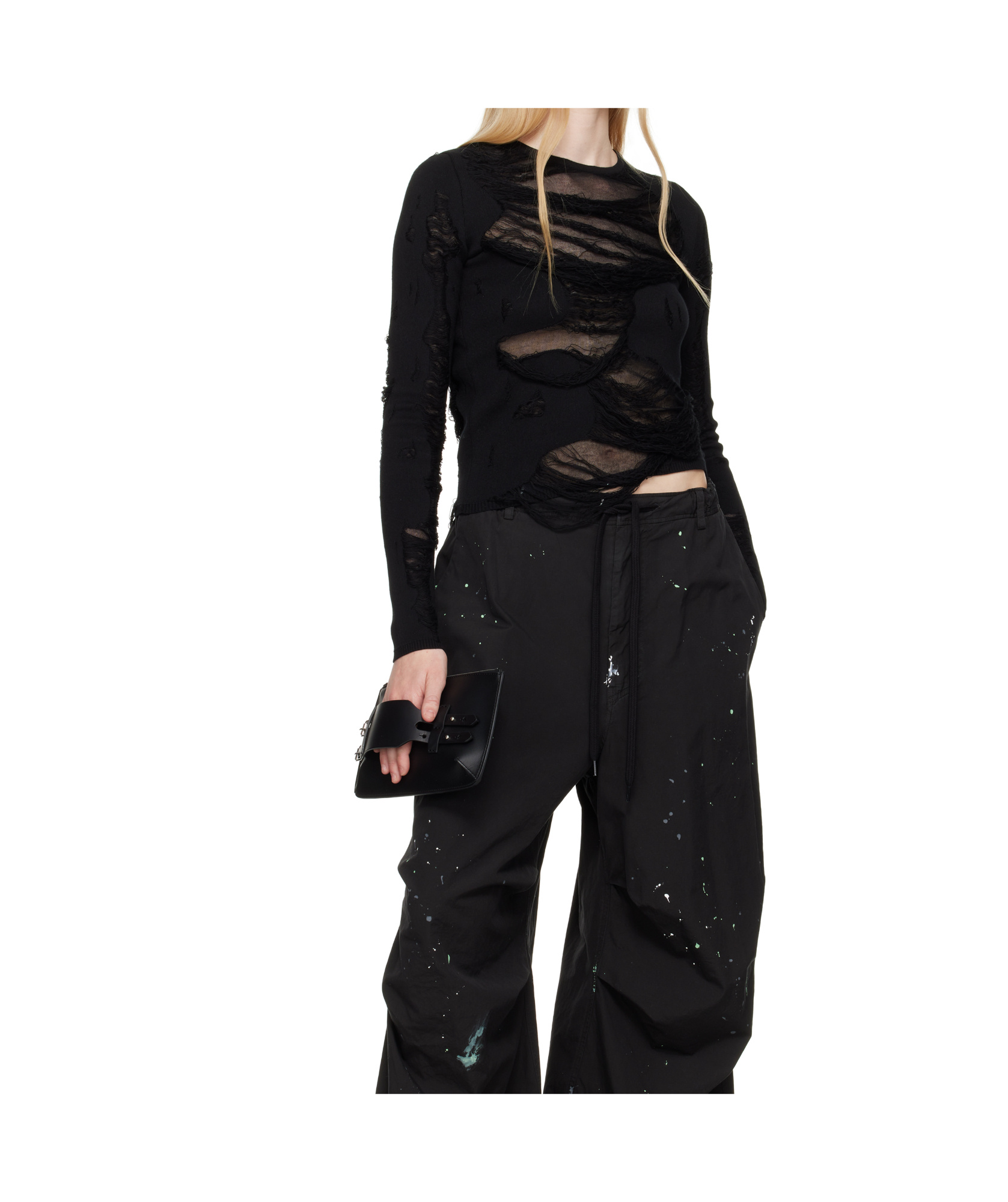 Shop Mm6 Maison Margiela Shredded-cotton-and-tulle-sweater In Black