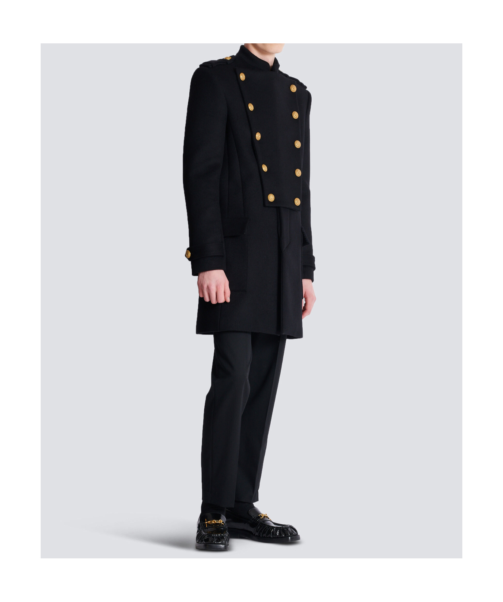 Balmain Wool And Cashmere Coat With Detachable Bib Front In Black
