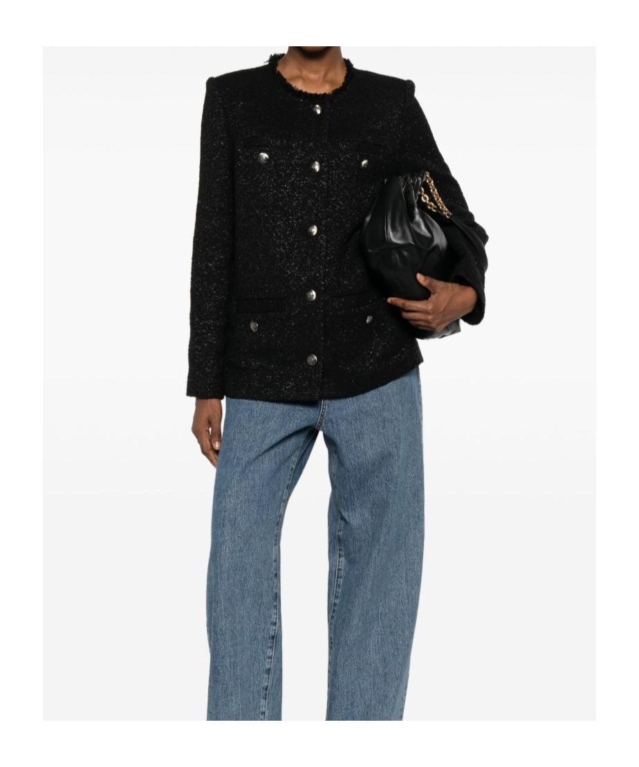 Iro Textured Blazer With Frayed Trim And Pockets In Black