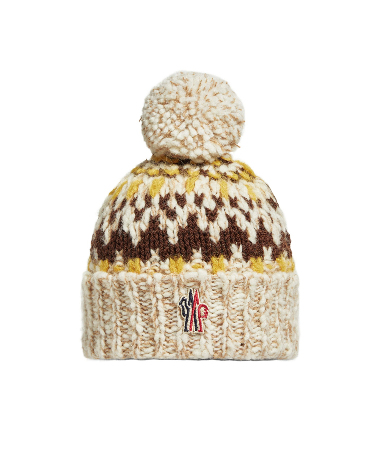Moncler Woll Blend Jacquard Beanie With Pom Pom In Neutral