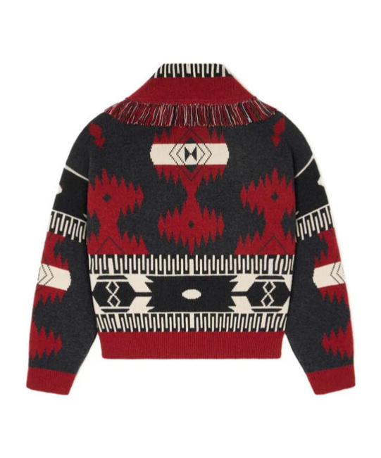 Alanui Icon Jacquard Fringe Cardigan In Red