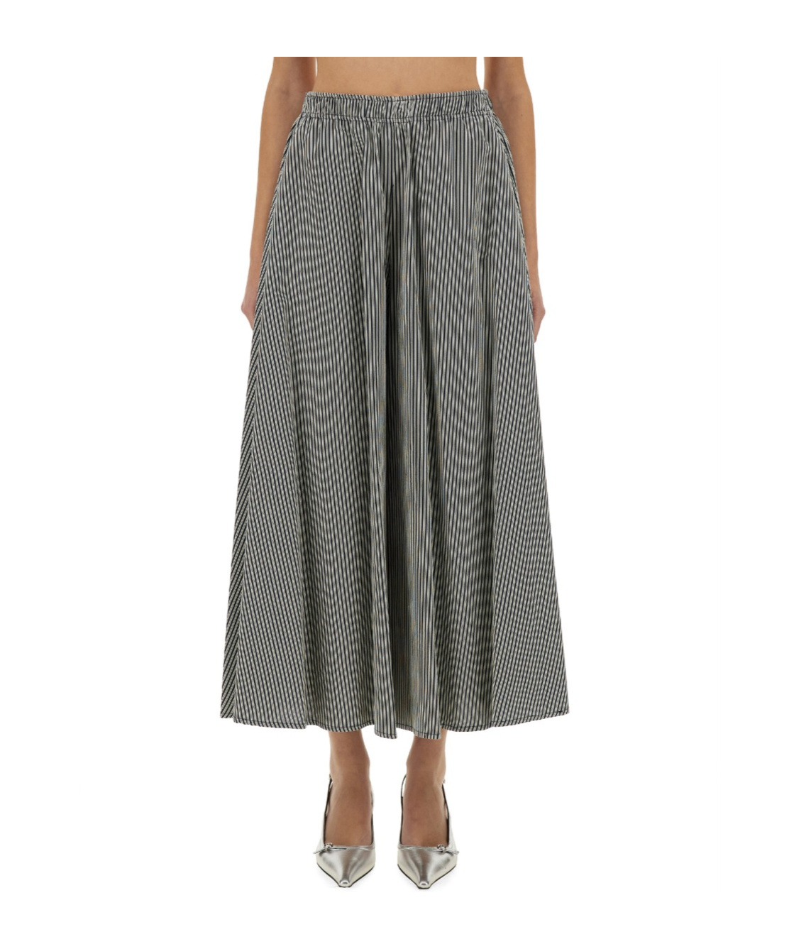 Alysi Flowing Striped Maxi Skirt In Gray