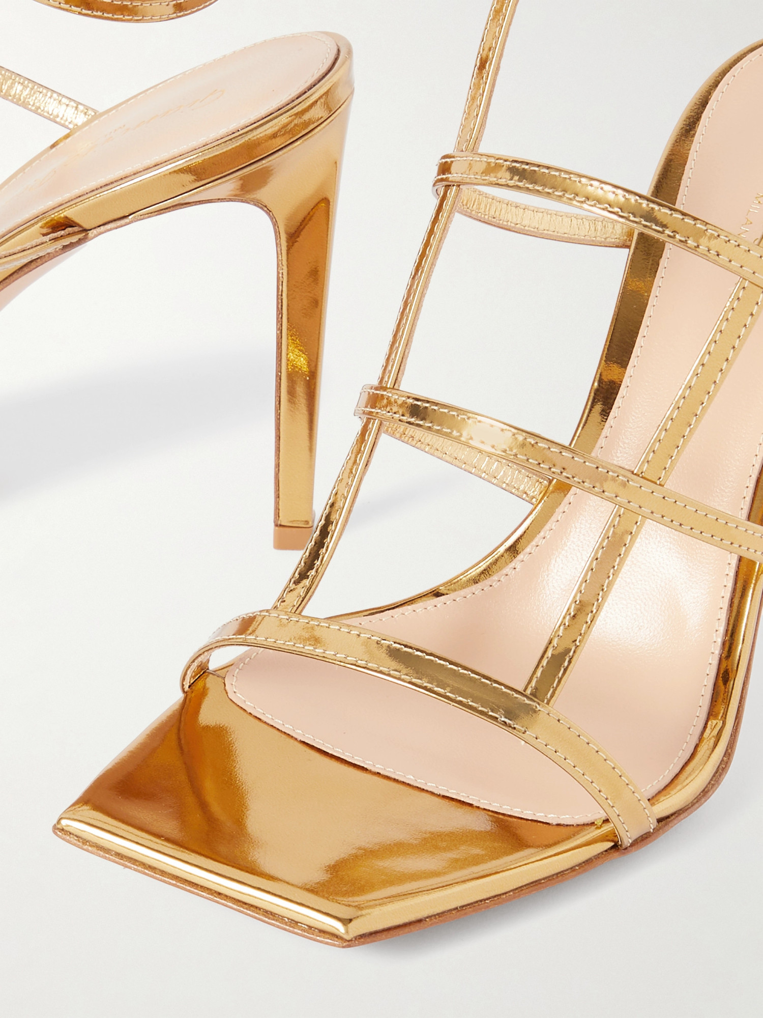 Gianvito Rossi Gold-tone Caged 95mm Patent Leather Sandals In Nude
