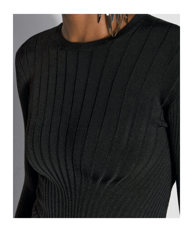 Mugler Sculpting Knit Top In Black