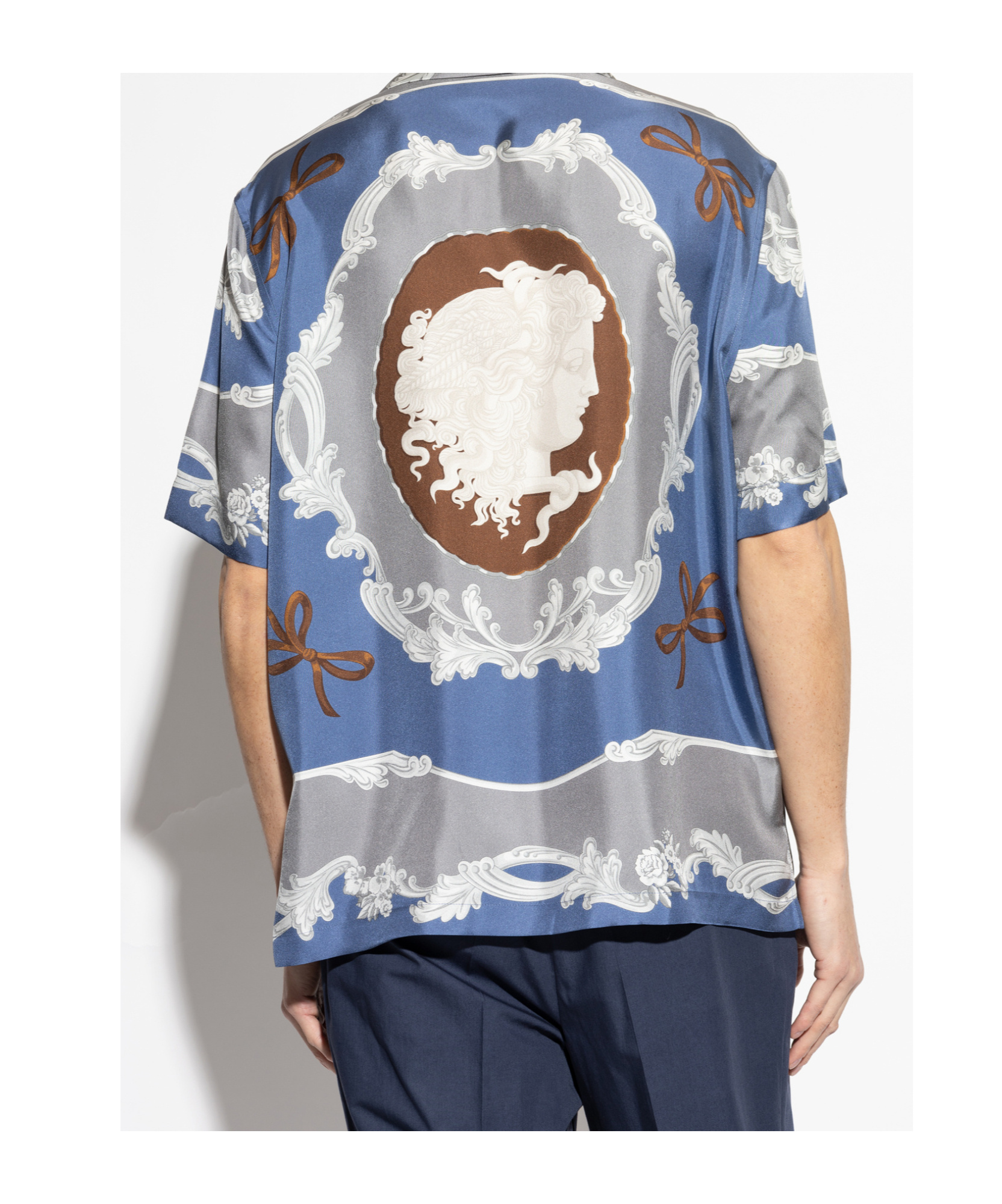 Versace Camp-collar Printed Silk-twill Shirt In Blue