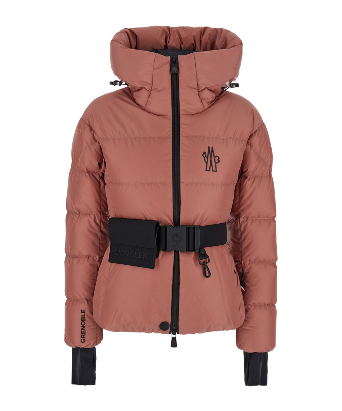 Moncler Bouquetin Belted Nylon Down Jacket In Brown